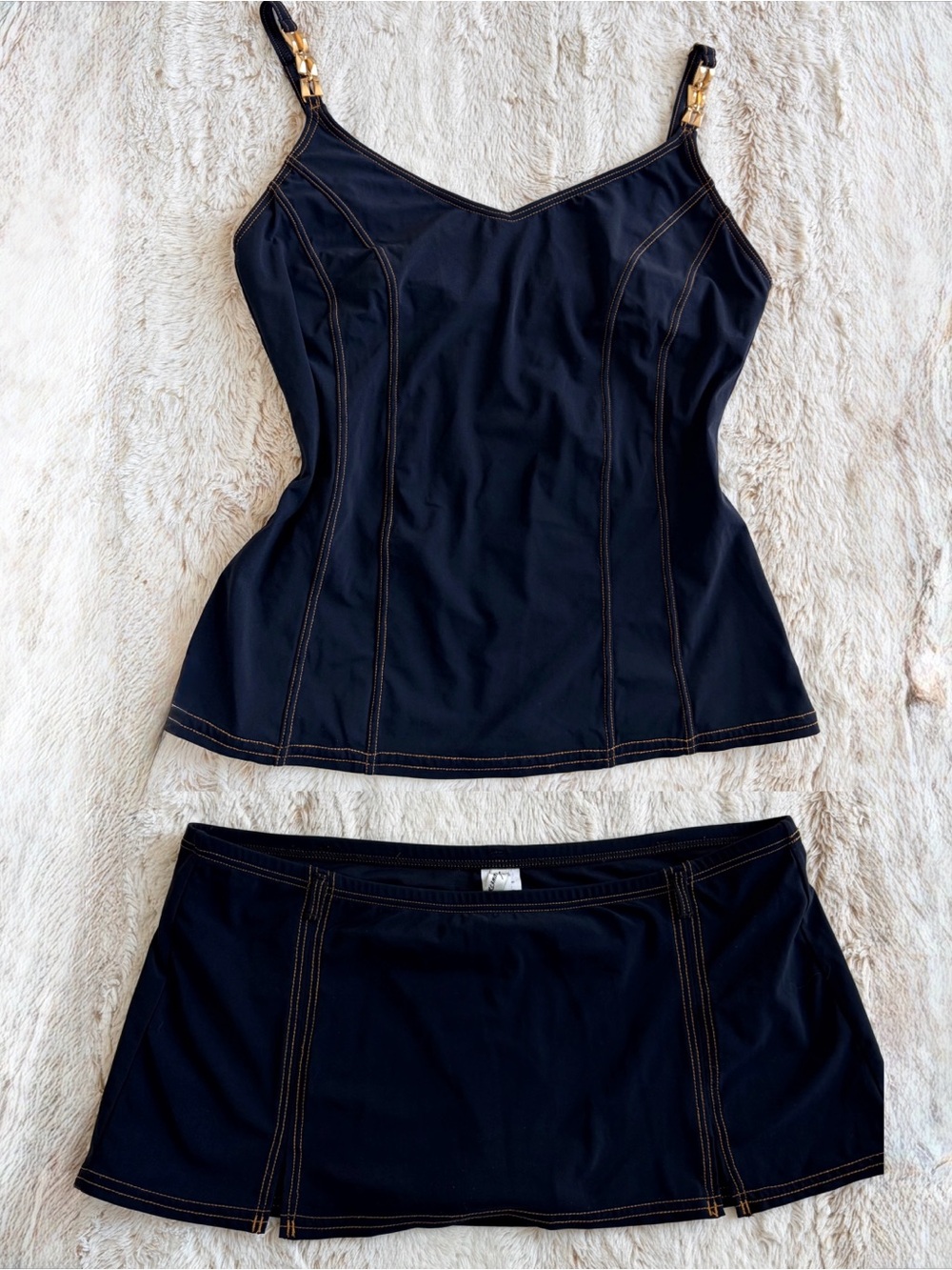 ✨ Vintage Y2K Kenneth Col Tankini Micro Mini Swim Low Rise Skirt Set Going Out